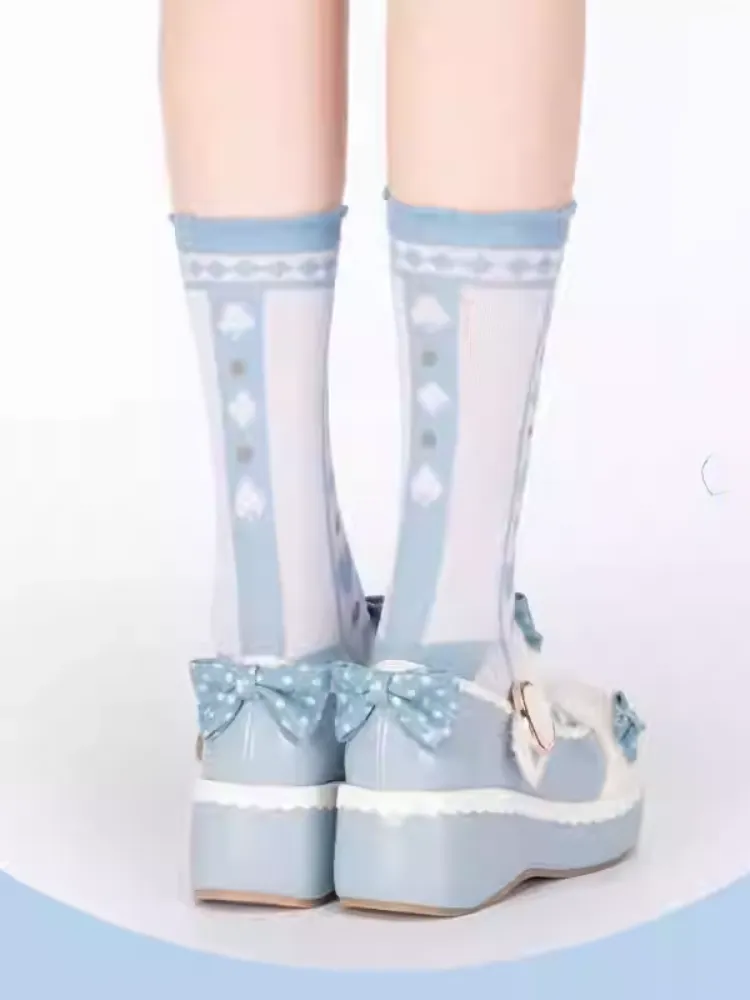 Alice in Wonderland Vibes Blue Ruffled Cuff Calf Socks