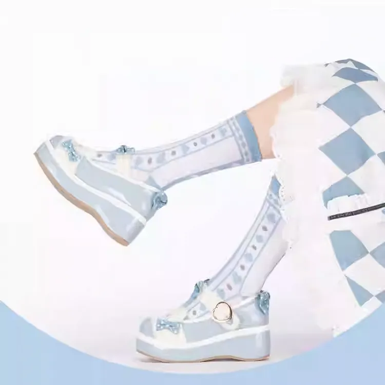 Alice in Wonderland Vibes Blue Ruffled Cuff Calf Socks
