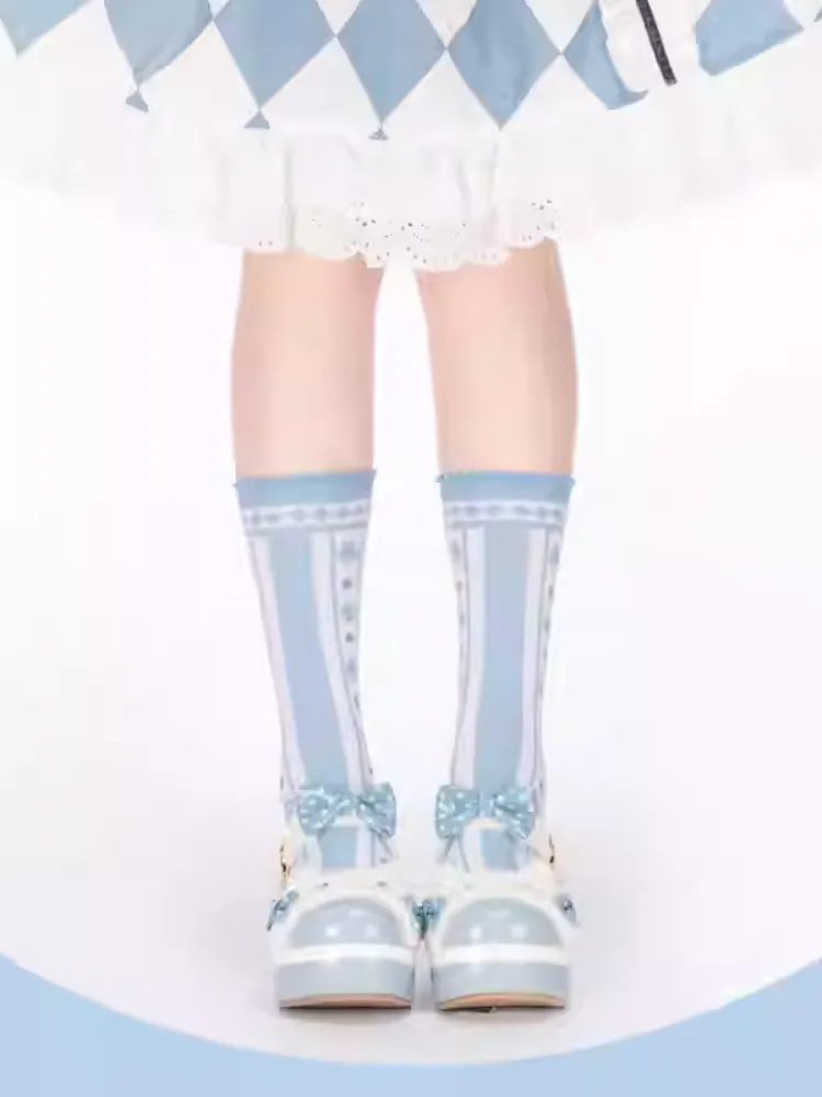 Alice in Wonderland Vibes Blue Ruffled Cuff Calf Socks