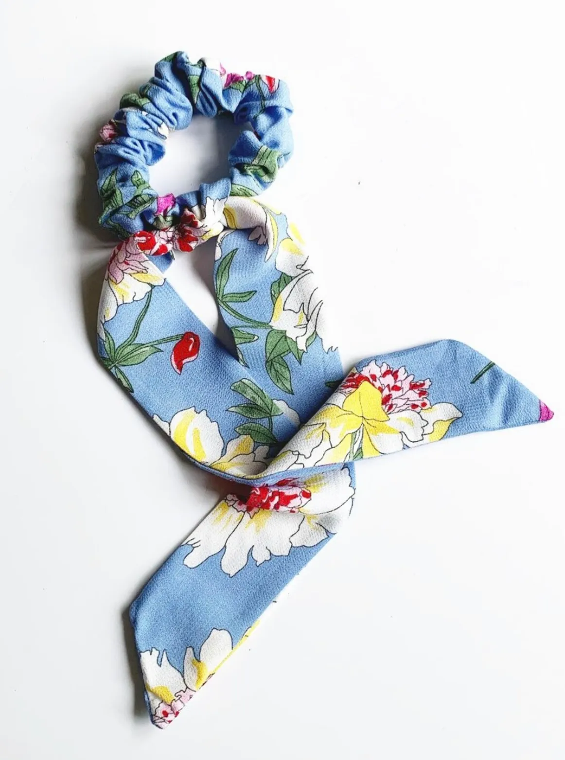 Bali Floral Crinkle Scarf Scrunchie | Bow Scrunchie | Pony Scarf | 3-in-1 | Multi-Use Accessory