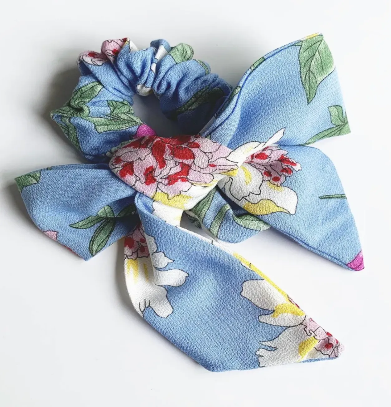 Bali Floral Crinkle Scarf Scrunchie | Bow Scrunchie | Pony Scarf | 3-in-1 | Multi-Use Accessory