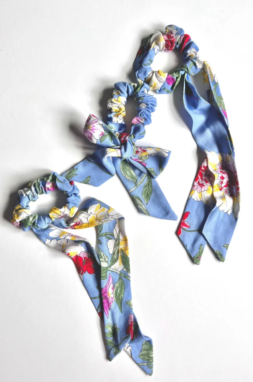 Bali Floral Crinkle Scarf Scrunchie | Bow Scrunchie | Pony Scarf | 3-in-1 | Multi-Use Accessory