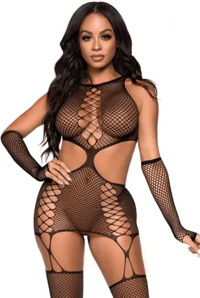 Cut-out faux lace up garter dress