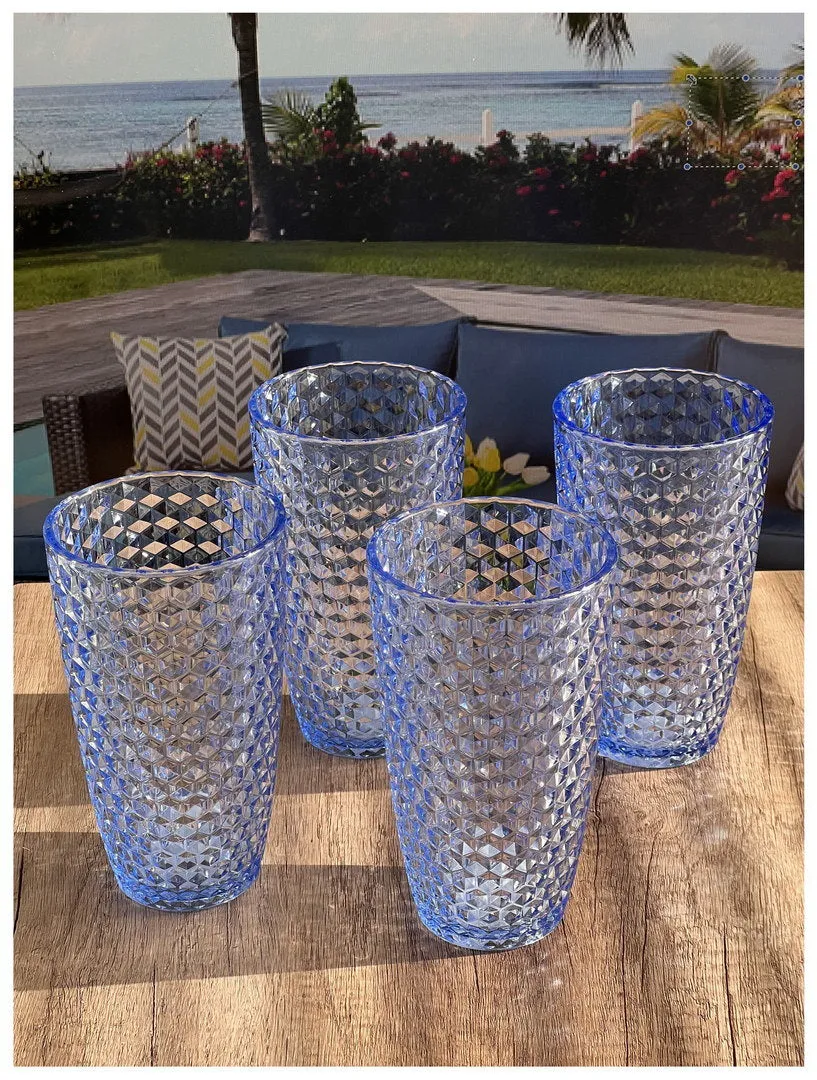 Diamond Cut Acrylic Plastic Drinking Glasses