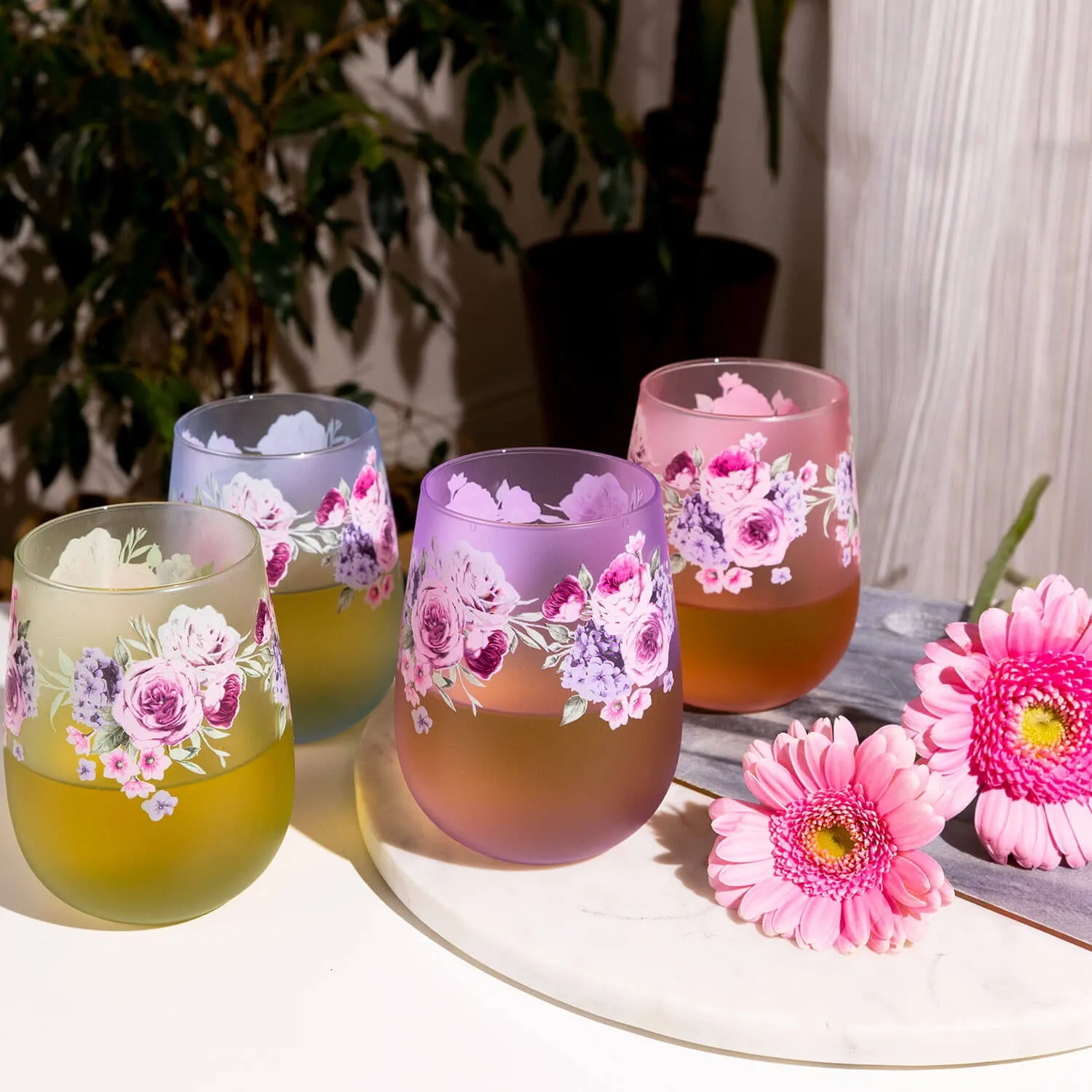 Floral Stemless Tumblers Set of 4