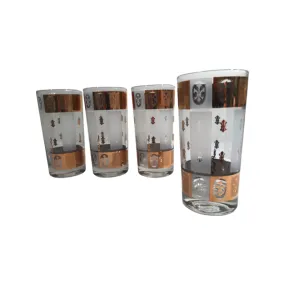 Fred Press Signed Mid-Century Fleur De Lis Highball Glasses (Set of 4)