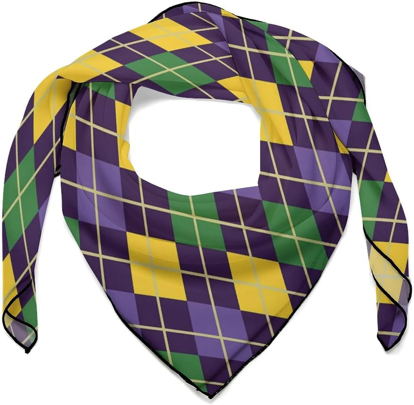 Green and Purple Mardi and Gras Abstract Geometric Pattern Square Silk Scarf for Women Fashion Neck Hair Wrap Head Scarves Bag Decoration 27''x 27'', 0ne size