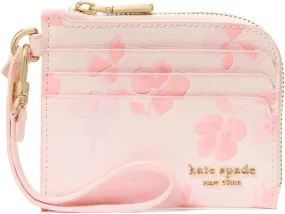 kate spade new york Devin Spring Pansies Embossed Saffiano Leather Coin Card case Wristlet, Blush Cloud Multi