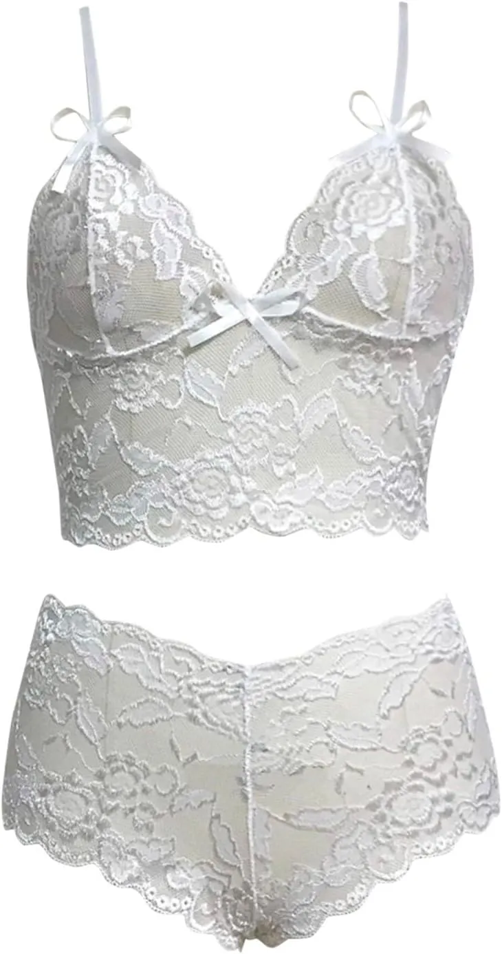 Lingerie Lace Set For Women Sexy Halter Bralette High Waist Panty Bra and