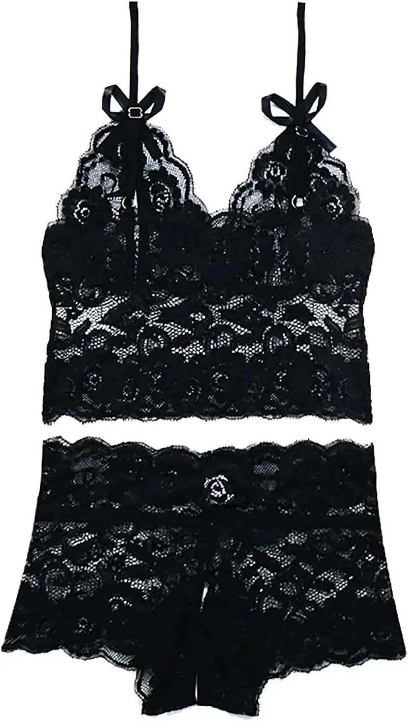 Lingerie Sexy Lace Bodysuit Lingerie Set Two Piece Lace Bra And Panty Set Bralette Sleepwear with Garter Belt