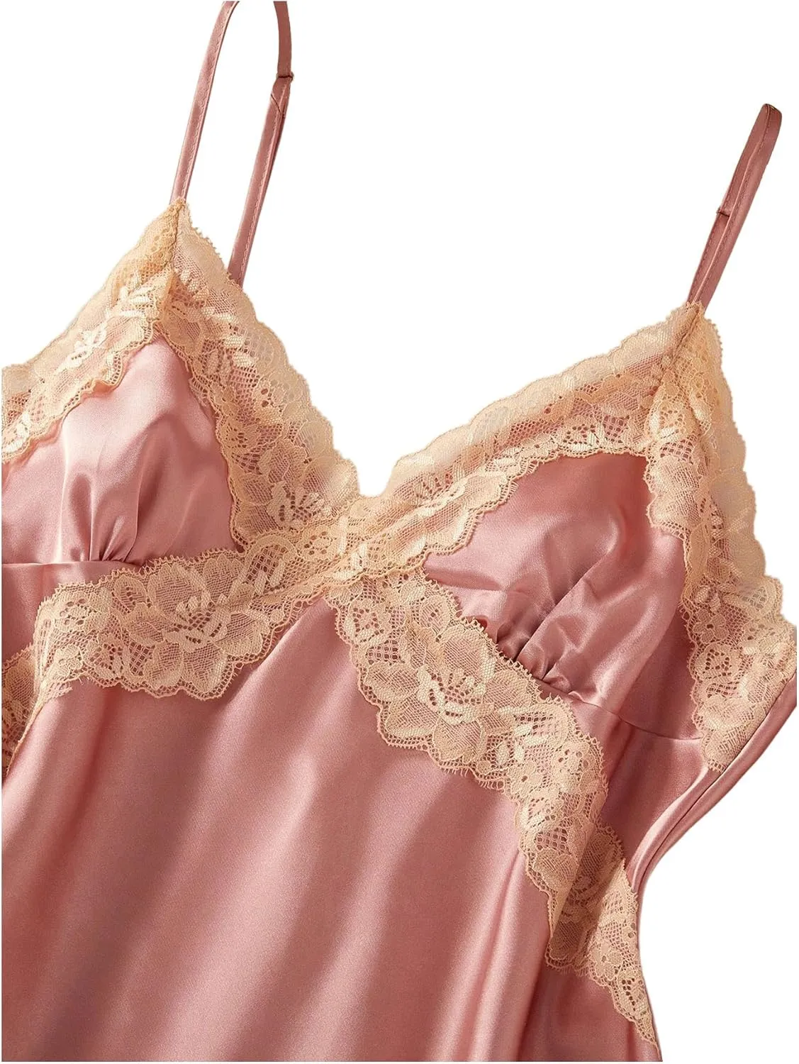 MakeMeChic Women's 2 Piece Pajama Sets Contrast Lace Satin Cami Top and Shorts Sleepwear Set