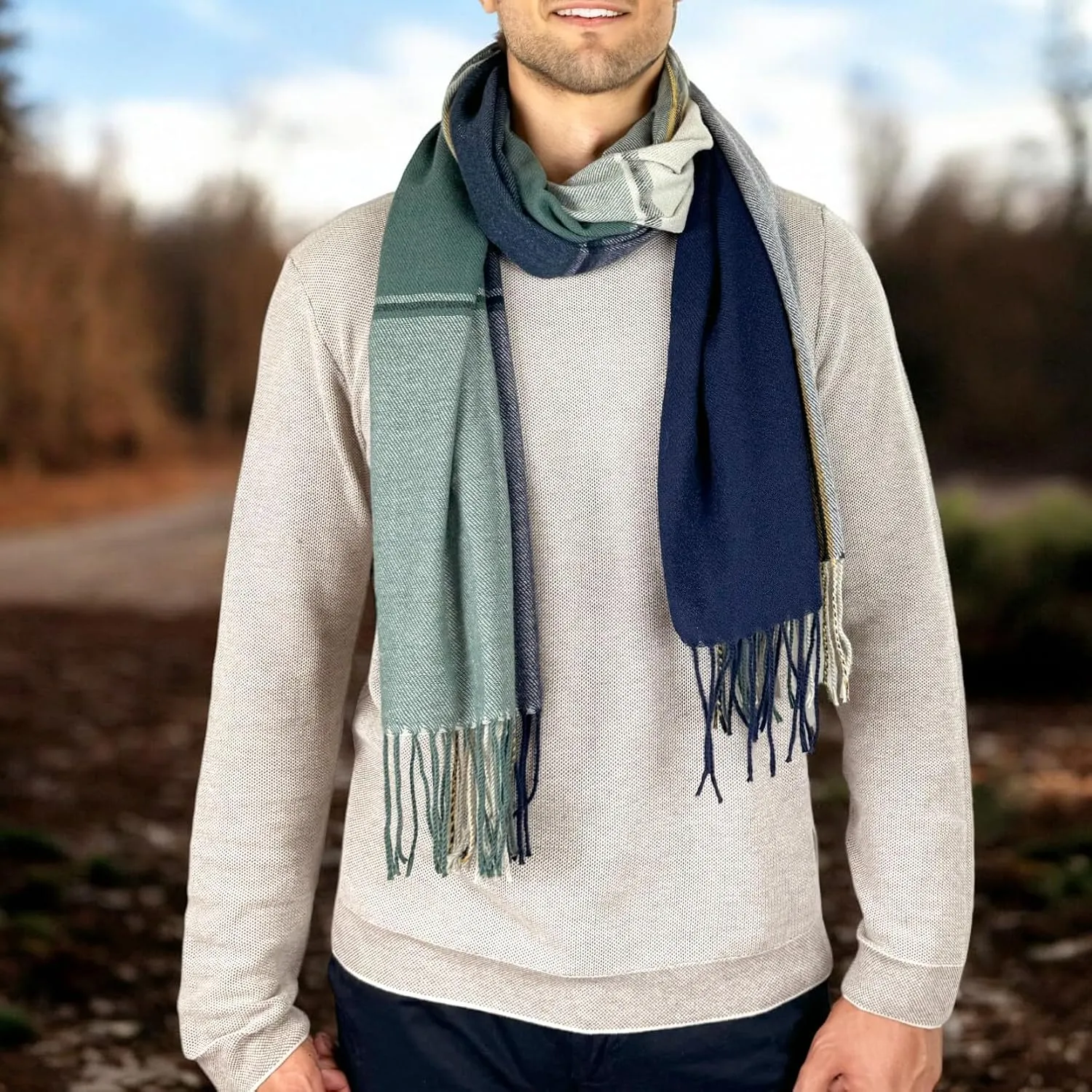 MELIFLUOS DESIGNED IN SPAIN Scarf for Men Reversible Elegant Cashmere Feel Men's Scarves for Spring Fall Winter