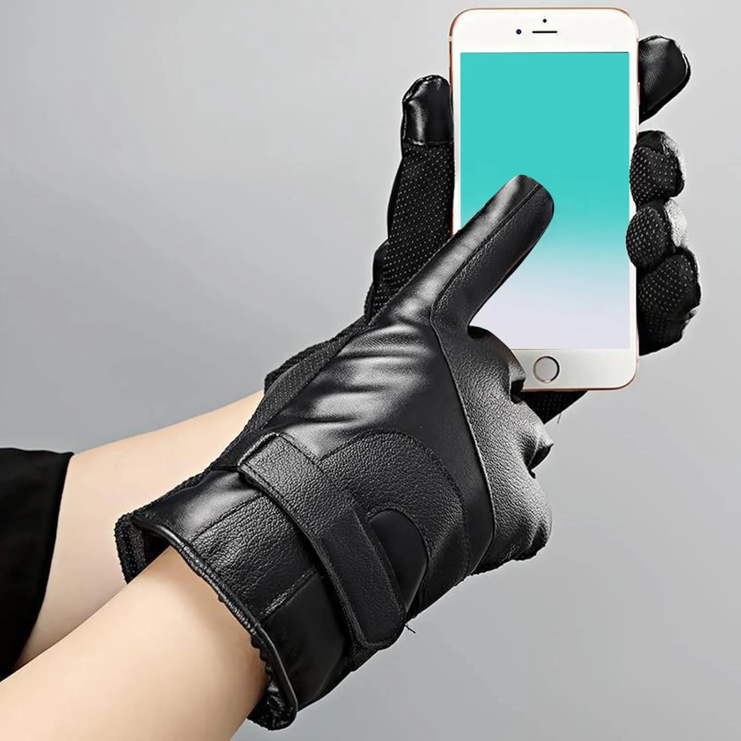Men Winter PU Leather Touchscreen Texting Warm Driving Gloves All Fingers Gloves for Outdoor Cold Weather