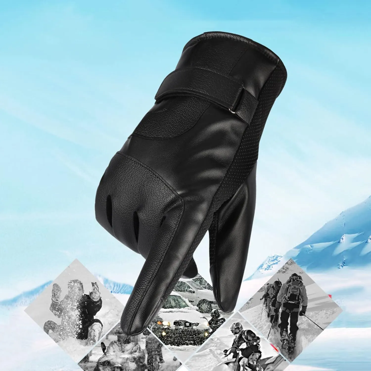 Men Winter PU Leather Touchscreen Texting Warm Driving Gloves All Fingers Gloves for Outdoor Cold Weather