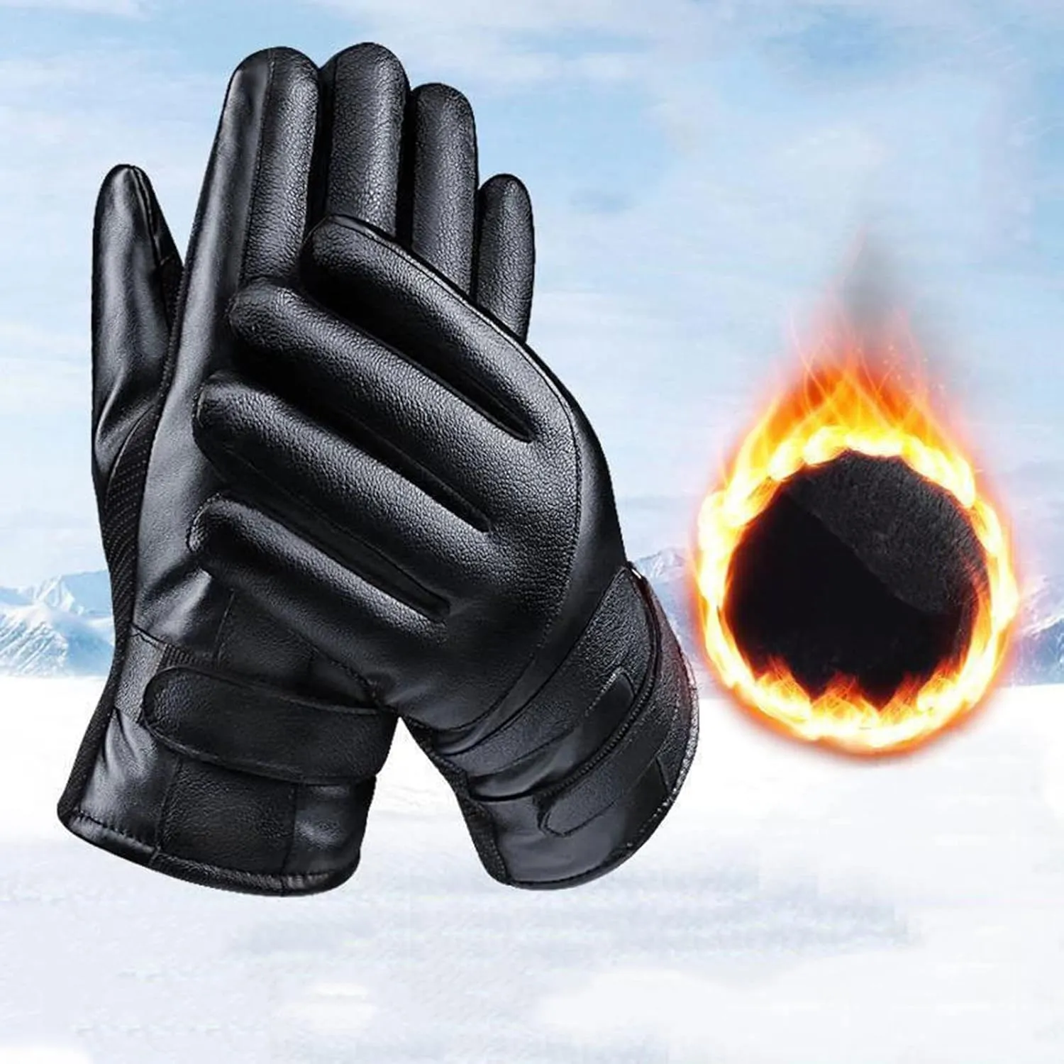 Men Winter PU Leather Touchscreen Texting Warm Driving Gloves All Fingers Gloves for Outdoor Cold Weather