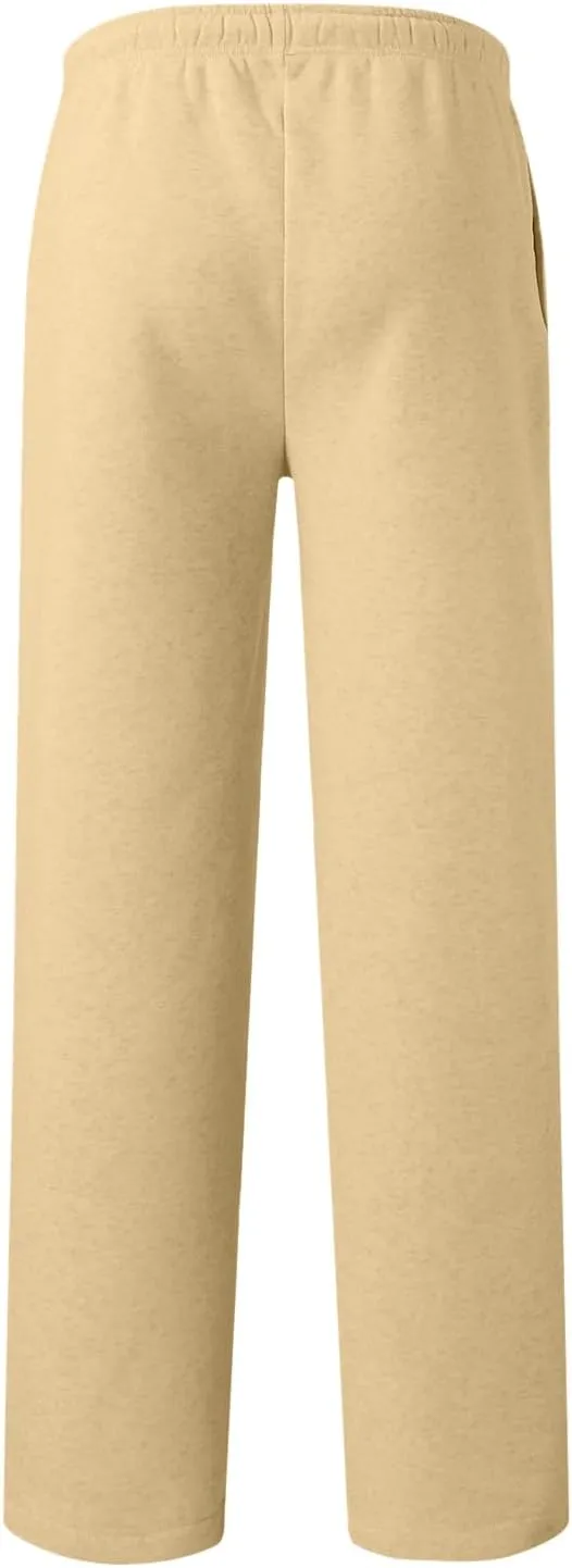 Men's Fleece Lined Sweatpants Wide Free Straight Leg Jogging Pants Workout High Waist Yoga Pants with Pockets
