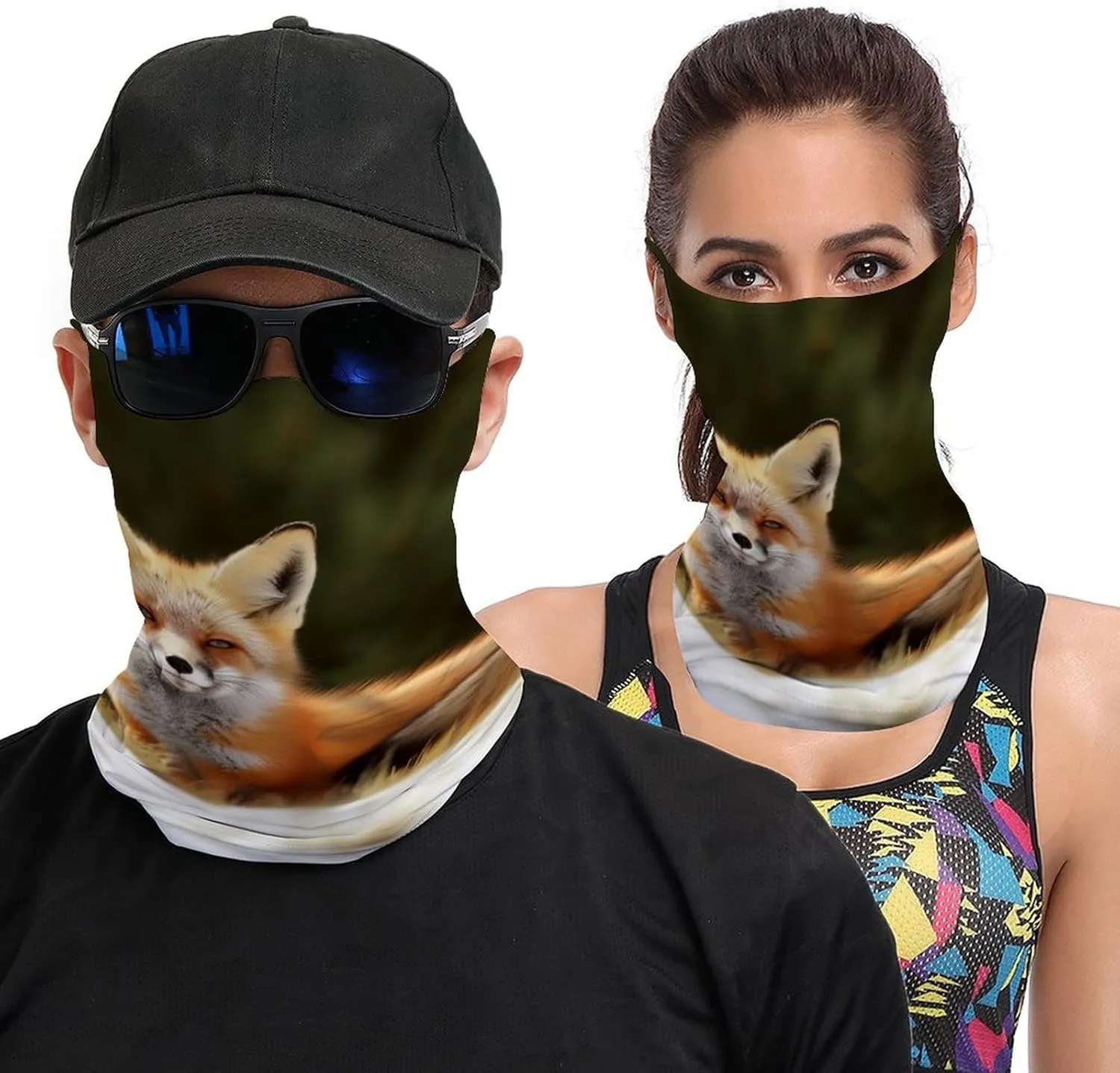 Neck Gaiter Funny Fox Face Mask for Travel Face Cover Scarf for Men Women Elastic Headbands Wind-proof Bandana for Skiing Fishing Hiking Cycling