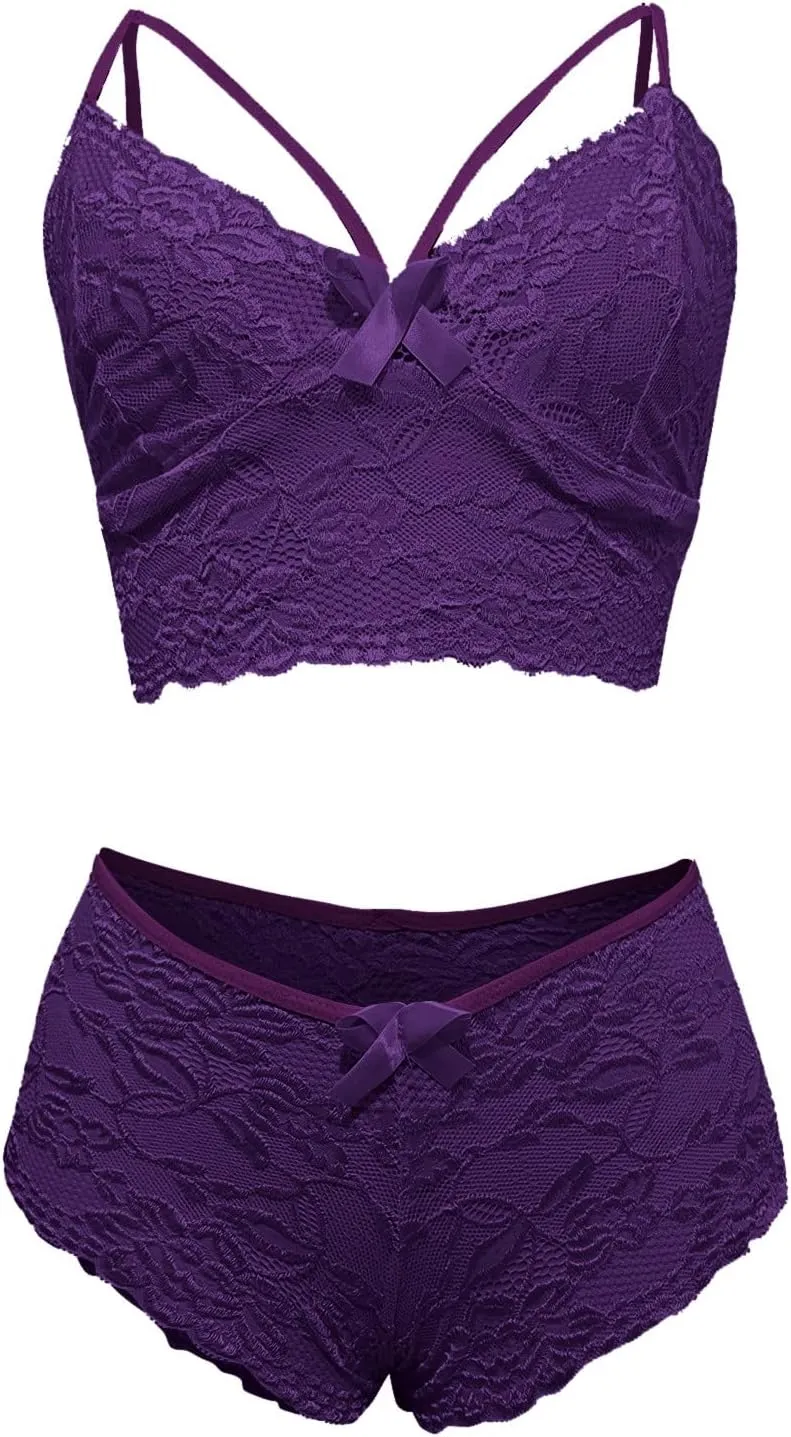 Sexy Lingerie for Women Corset Lace Floral Bralette Bra Two Piece Underwear for