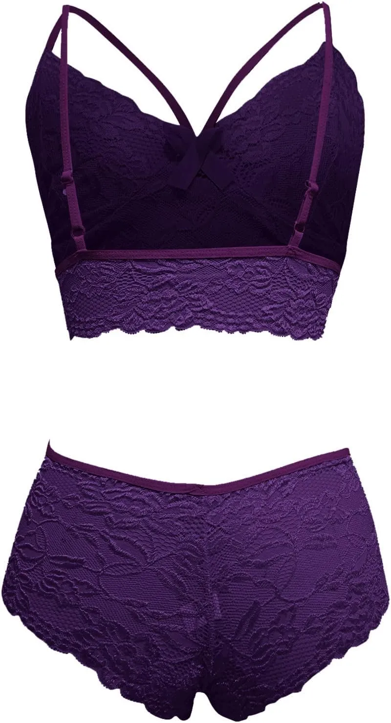 Sexy Lingerie for Women Corset Lace Floral Bralette Bra Two Piece Underwear for