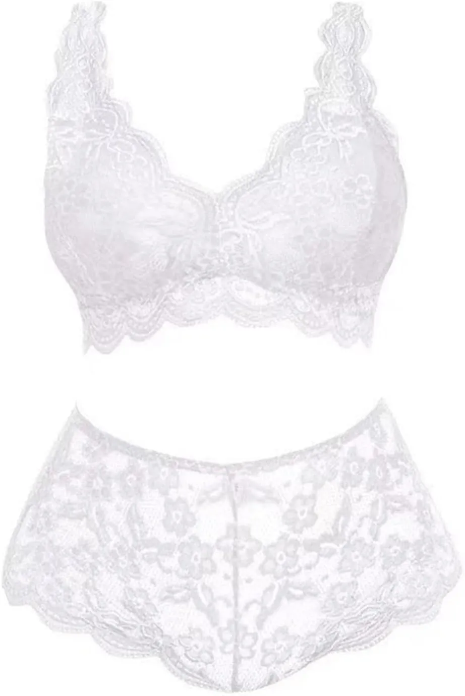 Sexy Plus Size Lingerie for Women 2 Piece Bra and Panty Sets Sheer Floral Bralette Lace Lingerie Nightwear Set