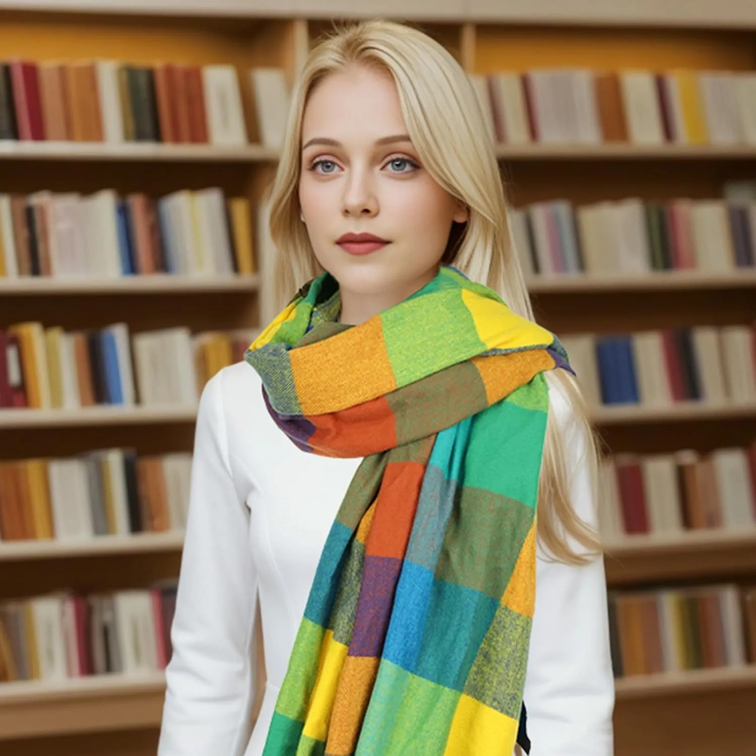 Sumato Scarf for Women Fall Winter Lightweight Shawl Wraps Long Blanket Scarves Warm Soft Cashmere Feel Plaid Pattern Tassel