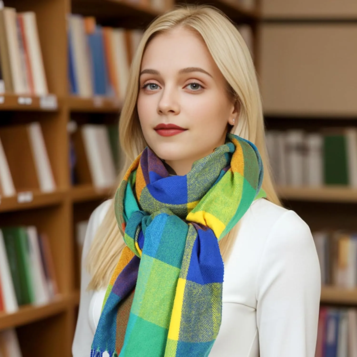Sumato Scarf for Women Fall Winter Lightweight Shawl Wraps Long Blanket Scarves Warm Soft Cashmere Feel Plaid Pattern Tassel