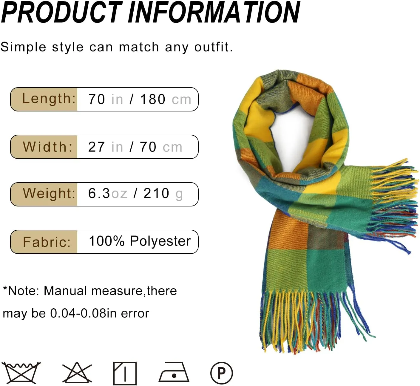 Sumato Scarf for Women Fall Winter Lightweight Shawl Wraps Long Blanket Scarves Warm Soft Cashmere Feel Plaid Pattern Tassel
