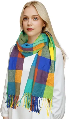 Sumato Scarf for Women Fall Winter Lightweight Shawl Wraps Long Blanket Scarves Warm Soft Cashmere Feel Plaid Pattern Tassel