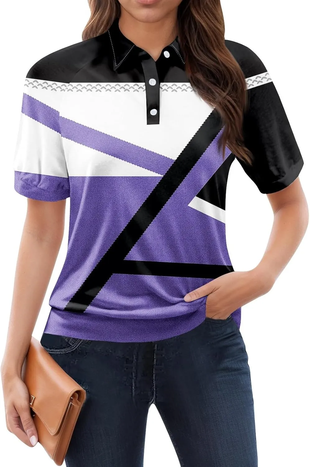 Summer Tops Womens Summer V Neck T Shirts Casual Floral Printed Collar Tops Women Short Sleeve Polo Tops