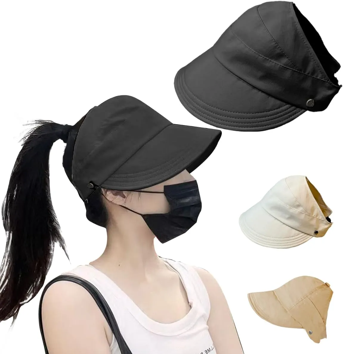 Sun Hats for Women, Wide-Brimmed Hollow Top Design, Summer Outdoors UV Protection, Women's Adjustable Fit Hats