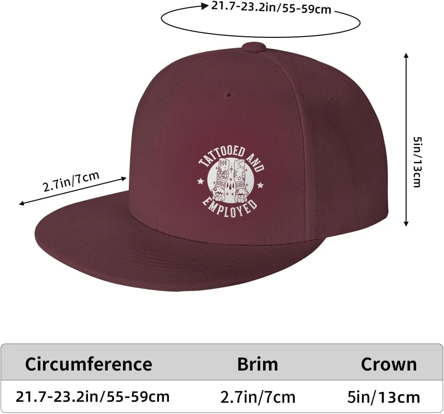 Tattooed and Employed Flat Bill Baseball Cap Funny Snapback Hat Hip Hop Adjustable Dad Trucker Hats