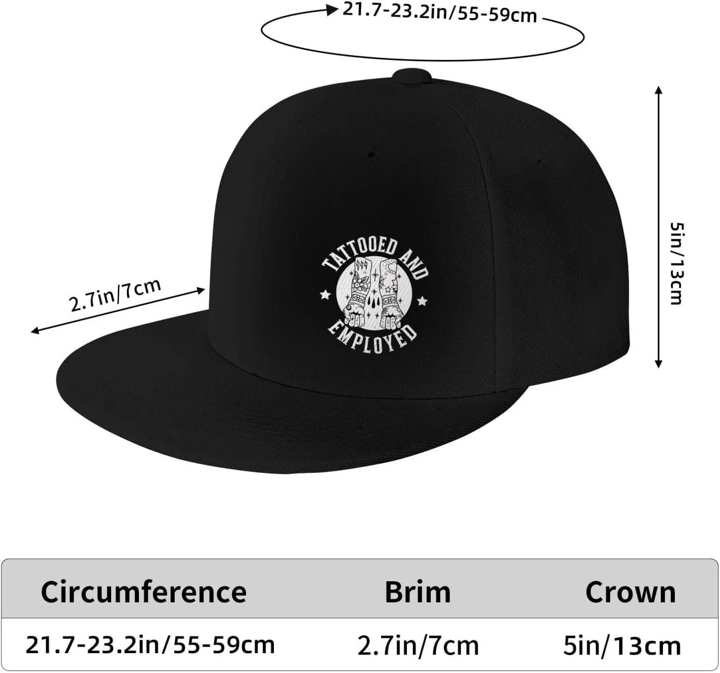 Tattooed and Employed Flat Bill Baseball Cap Funny Snapback Hat Hip Hop Adjustable Dad Trucker Hats
