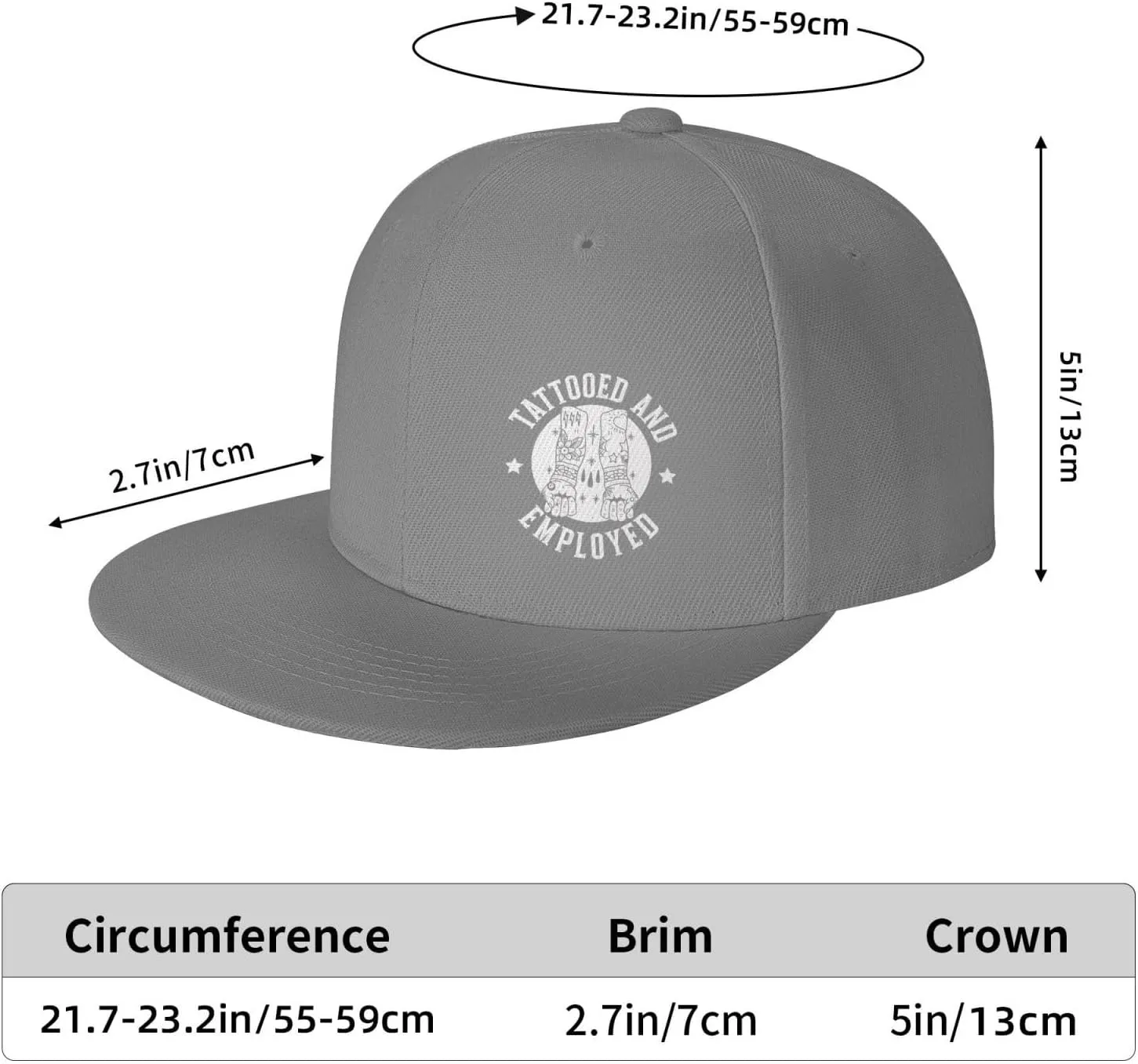 Tattooed and Employed Flat Bill Baseball Cap Funny Snapback Hat Hip Hop Adjustable Dad Trucker Hats