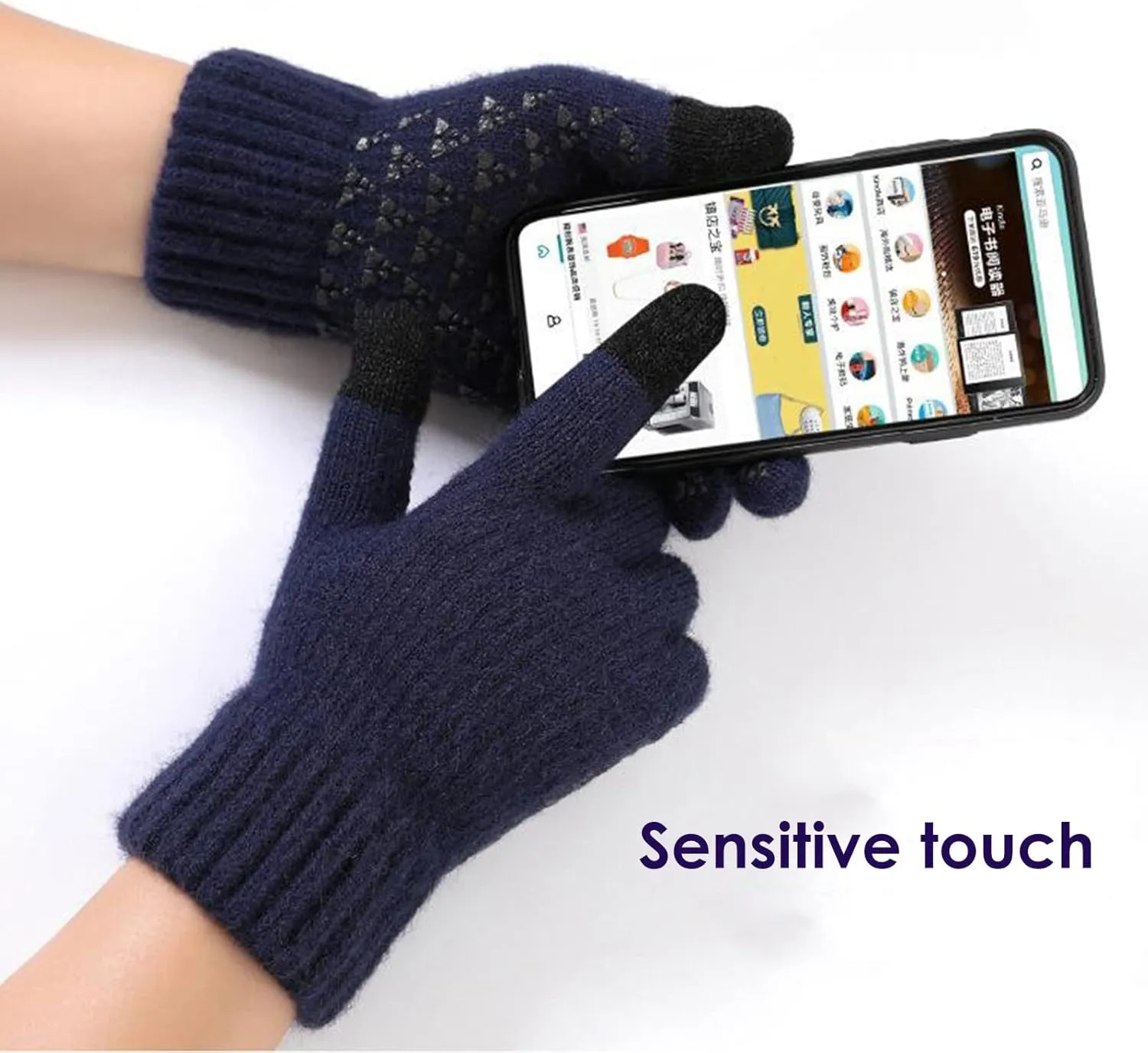 Winter Gloves Touchscreen Gloves, Gloves for Men Knit Anti-slip, Gloves for Women with Warm Fleece Lined