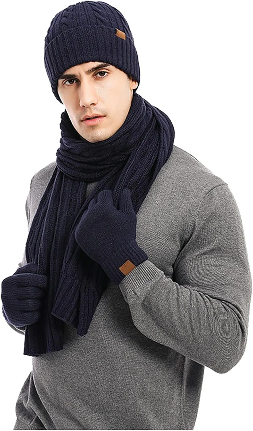 Winter Hat Neck Warmer Touchscreen Gloves Set Knit Thick Scarf Slouchy Beanie Hat Scarves Set Gifts for Women Men