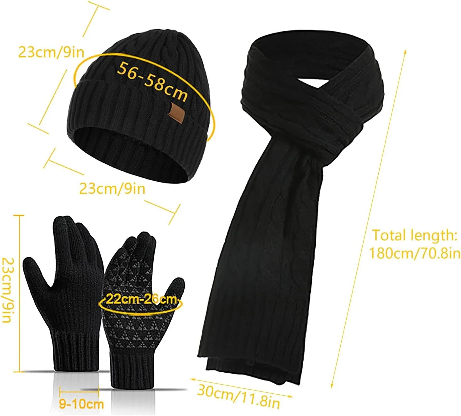 Winter Hat Neck Warmer Touchscreen Gloves Set Knit Thick Scarf Slouchy Beanie Hat Scarves Set Gifts for Women Men