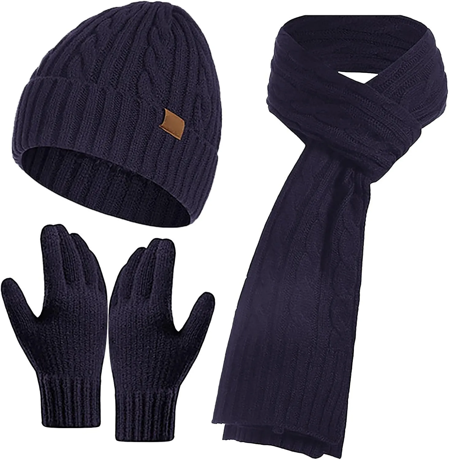Winter Hat Neck Warmer Touchscreen Gloves Set Knit Thick Scarf Slouchy Beanie Hat Scarves Set Gifts for Women Men