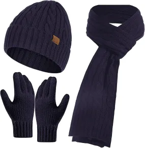 Winter Hat Neck Warmer Touchscreen Gloves Set Knit Thick Scarf Slouchy Beanie Hat Scarves Set Gifts for Women Men
