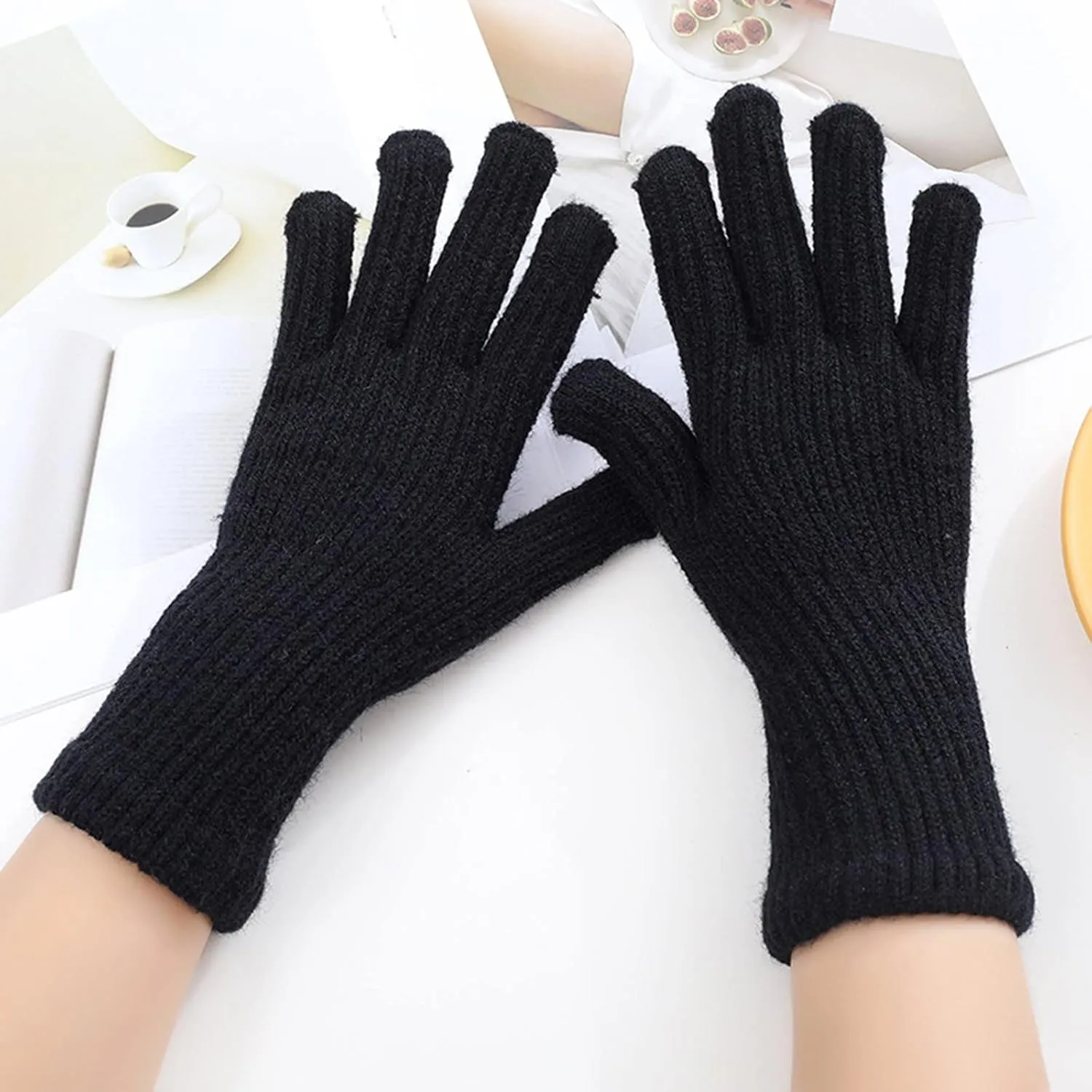 Winter Touchscreen Gloves Warm Knit with Touchscreen Fingers Texting Thermal Glove for Women Elastic Cuff
