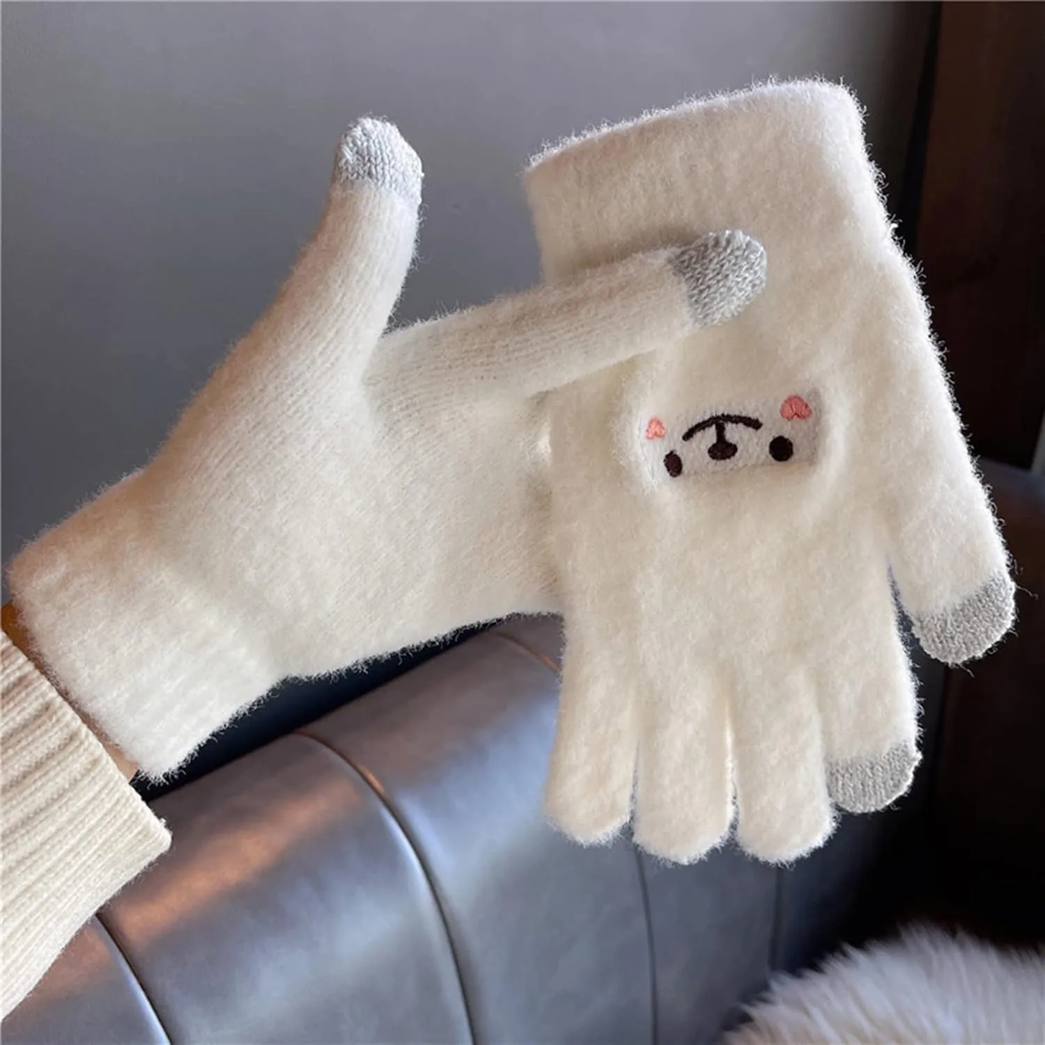 Women Girls Touchscreen Winter Gloves Soft Warm Knit Mittens Windproof Texting Gloves for Smartphone