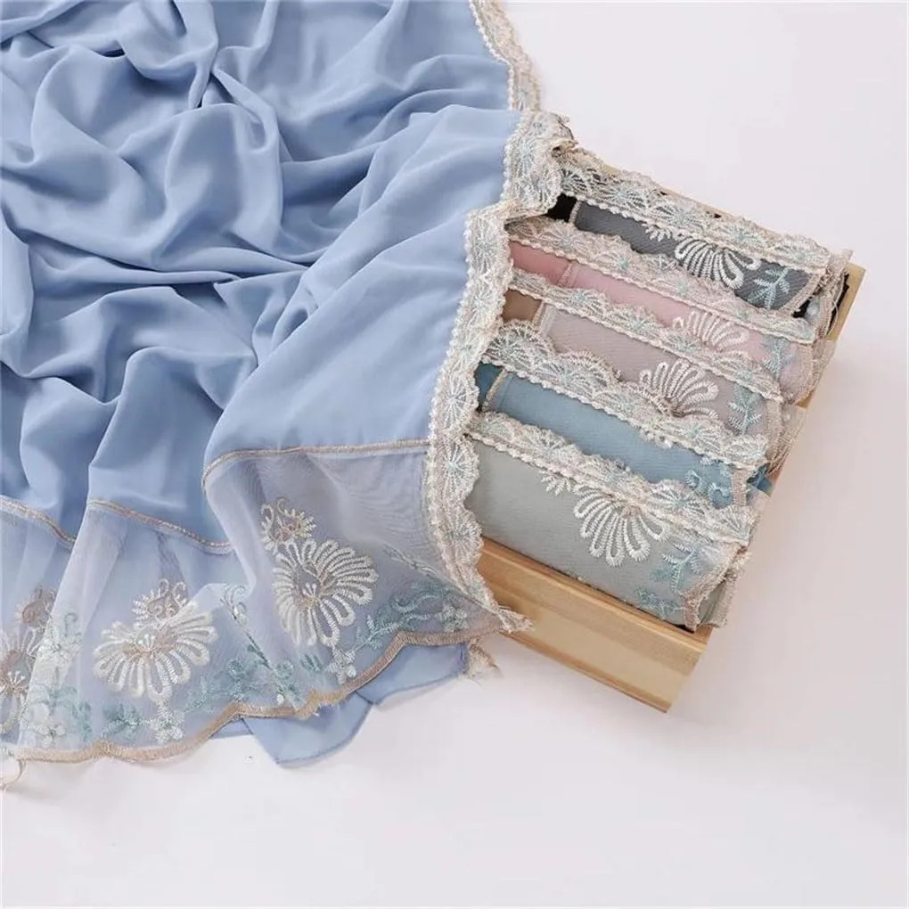 Women Lace Embroidered Floral Chiffon Hijab Shawls Wrap Beach Ramadan Muslim 175 * 70cm