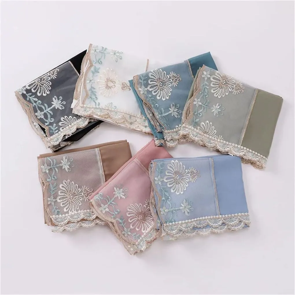 Women Lace Embroidered Floral Chiffon Hijab Shawls Wrap Beach Ramadan Muslim 175 * 70cm