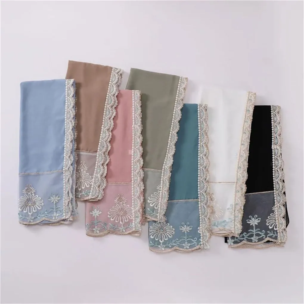 Women Lace Embroidered Floral Chiffon Hijab Shawls Wrap Beach Ramadan Muslim 175 * 70cm