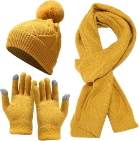 Women Mens Winter Hat Neck Scarf Touchscreen Gloves Slouchy Beanie Snow Warmer Knit Skull Cap Mittens Thick Scarves