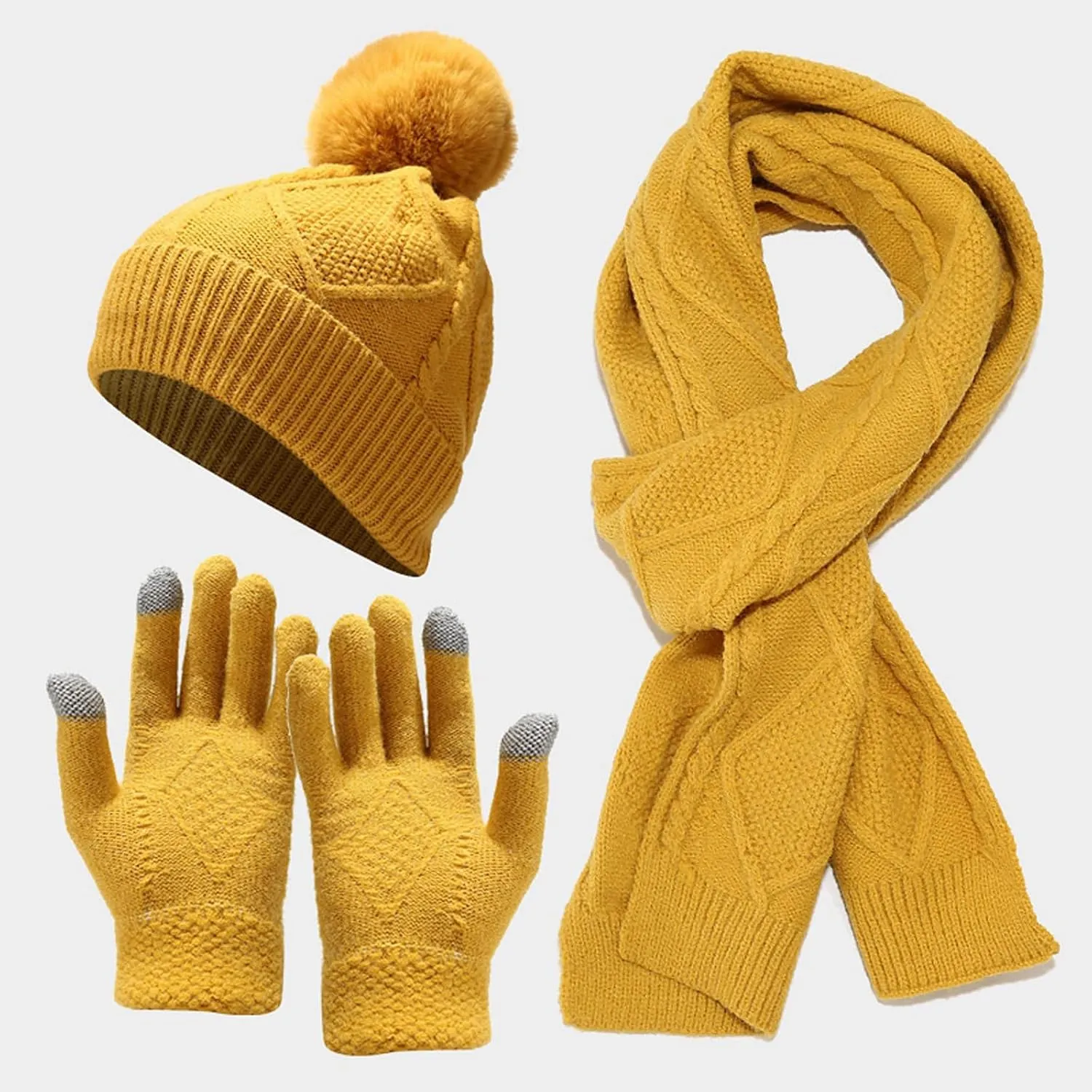 Women Mens Winter Hat Neck Scarf Touchscreen Gloves Slouchy Beanie Snow Warmer Knit Skull Cap Mittens Thick Scarves