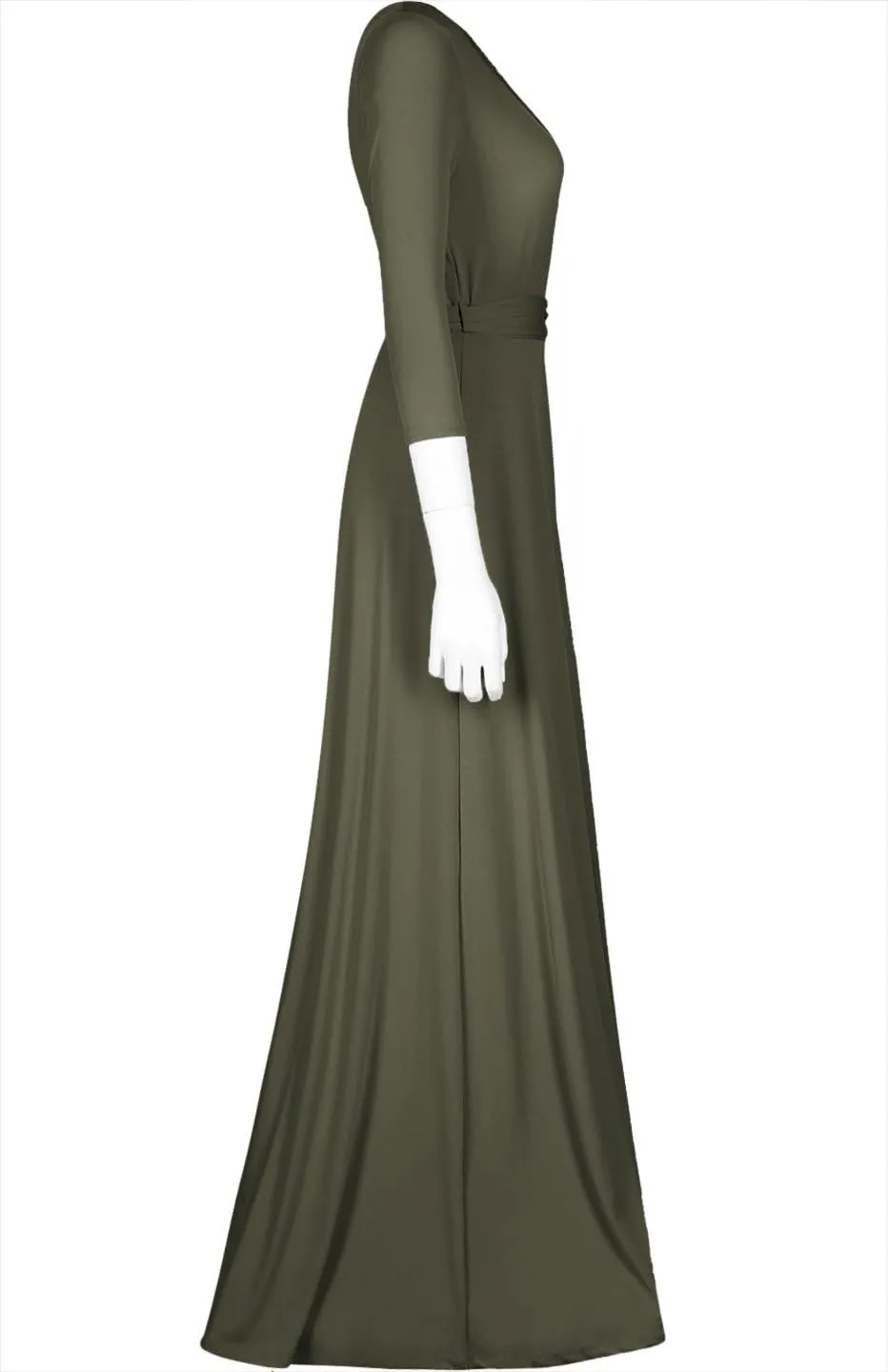 Women's 3/4 Sleeve Deep V-Neck Maxi Faux Wrap Solid Plus Size Dress