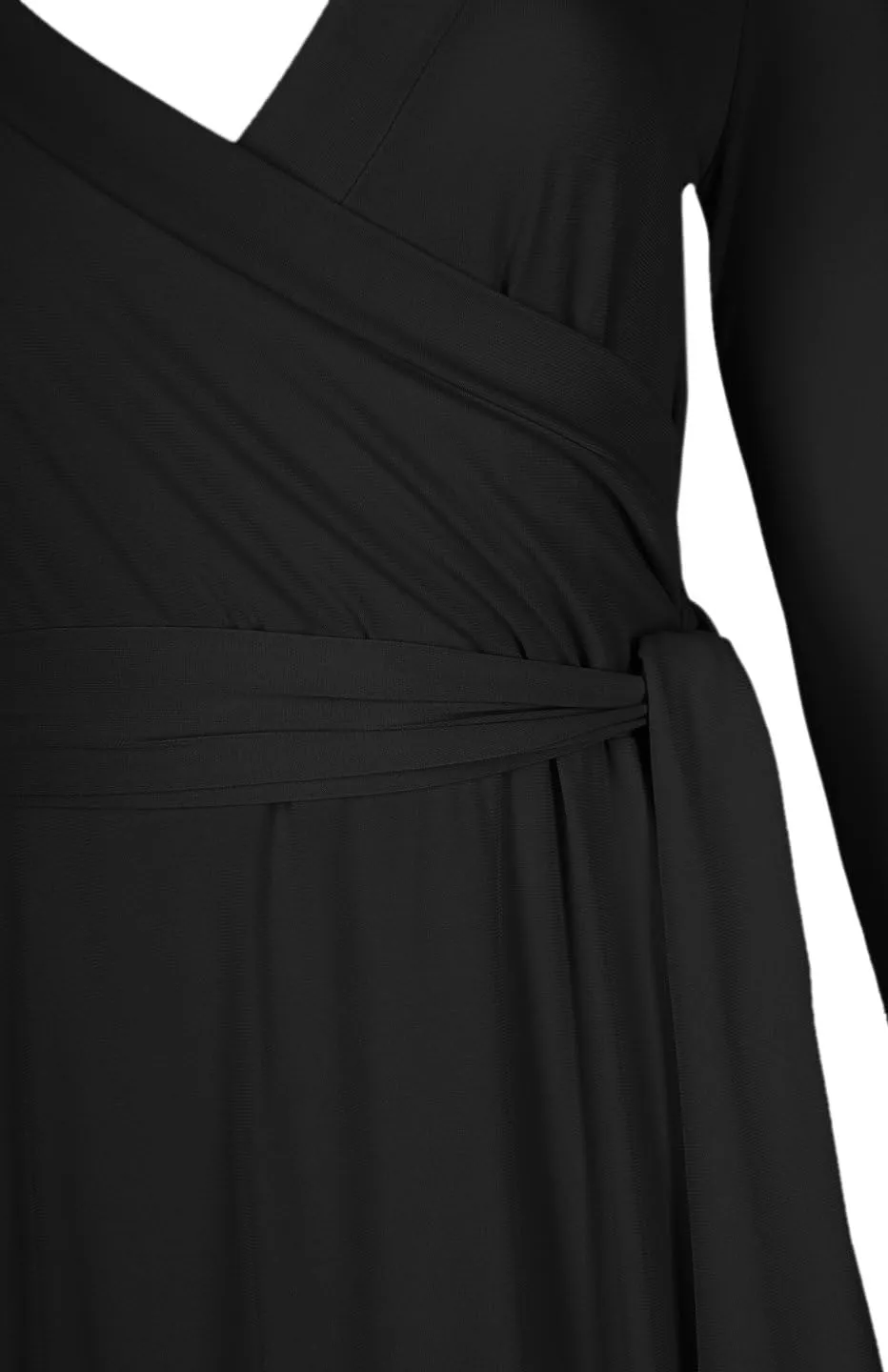 Women's 3/4 Sleeve Deep V-Neck Maxi Faux Wrap Solid Plus Size Dress