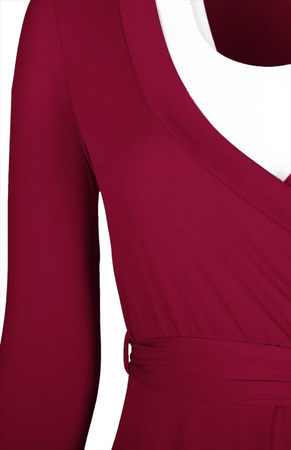Women's 3/4 Sleeve Deep V-Neck Maxi Faux Wrap Solid Plus Size Dress