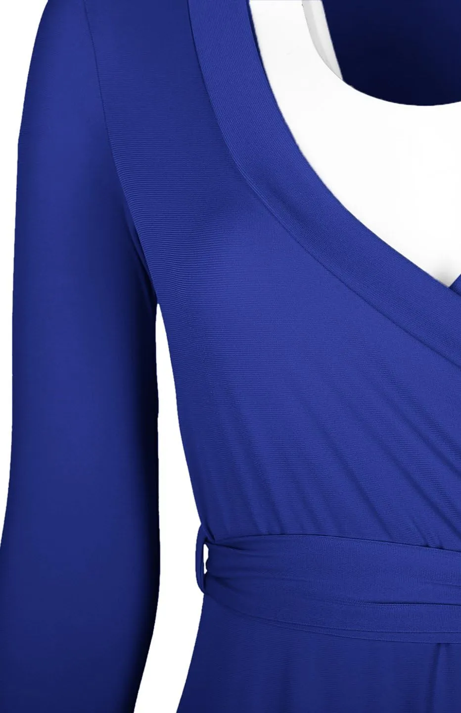 Women's 3/4 Sleeve Deep V-Neck Maxi Faux Wrap Solid Plus Size Dress