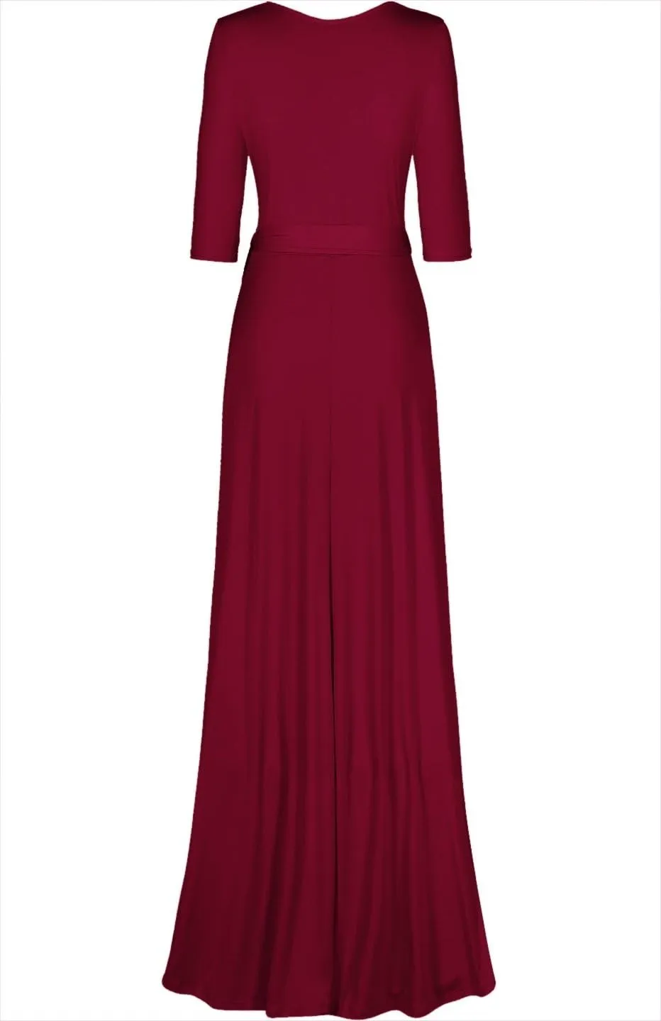 Women's 3/4 Sleeve Deep V-Neck Maxi Faux Wrap Solid Plus Size Dress